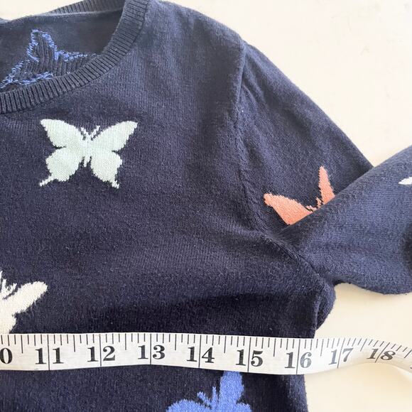 Talbots Navy Blue Butterfly Intarsia Crewneck Long Sleeve Sweater Size Small - Picture 5 of 7